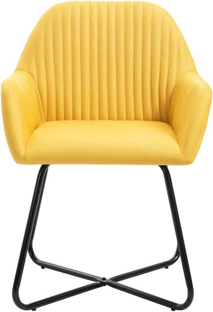 Set of 4 Yellow Modern Dining Chairs, 19" Leg, Powder-Coated Steel, Padded Armrests, 16.3" Seat, Ergonomic Indoor Kitchen/Living Seating