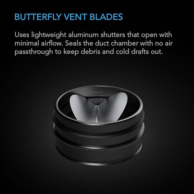 AC Infinity 4" Backdraft Damper, One-Way Airflow Ducting Insert with Spring-Loaded Folding Blades for 4” Ducting in Range Hoods and Bathrooms Fans