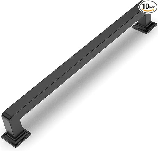 Amerdeco 10 Pack Matte Black Cabinet Pulls 8.8 Inch Hole Centers Kitchen Cabinet Handles Cabinet Hardware Kitchen Handles for Cabinets Cupboard Handles Drawer Pulls ZH0019