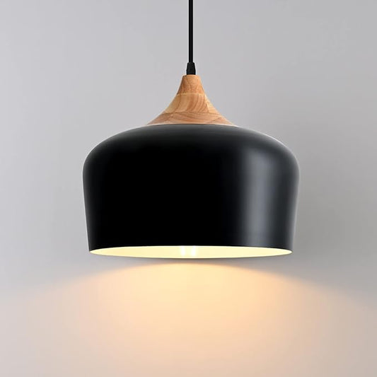 Eustace Pendant Light Modern Lantern Lighting, Wooden Dome Minimalist Industrial Ceiling Hanging Light Fixtures for for Kitchen Island, Dining Room, Living Room, Farmhouse(Black)