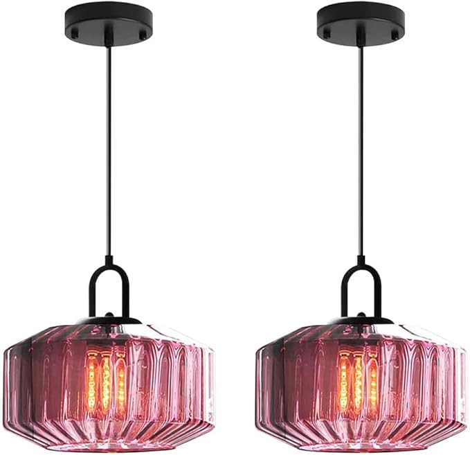 Mid Century Hanging Light Glass Ceiling Pendant Lights Kitchen Island Vintage Pendant Lighting Purple Glass Globe Shade Modern Pendant Light fixtures Black Finish Dining Room Bedroom