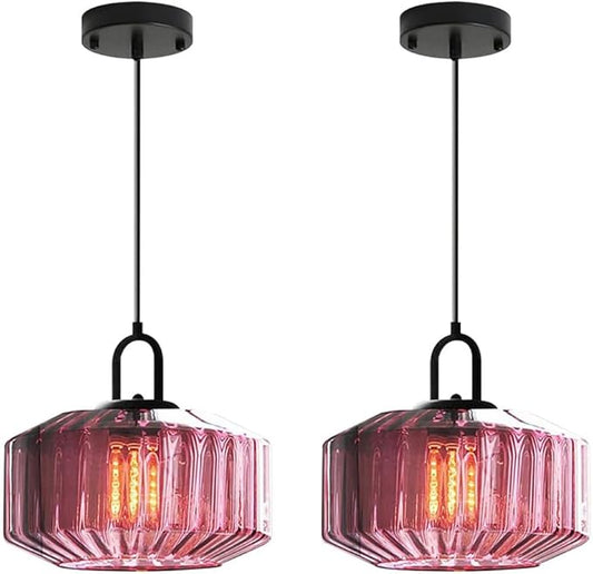 Mid Century Hanging Light Glass Ceiling Pendant Lights Kitchen Island Vintage Pendant Lighting Purple Glass Globe Shade Modern Pendant Light fixtures Black Finish Dining Room Bedroom