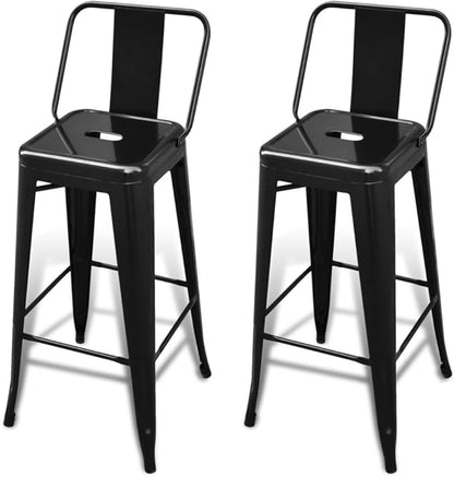 Modern Black Steel Bar Stools Set for Kitchen Island, High Table - Sleek Design, Durable Metal Construction with Comfortable Footrest, Easy Clean Indoor Use