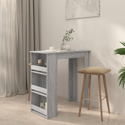 Gray Sonoma Engineered Wood Medium Bar Table with 3 Shelves for Kitchen Living Room, Modern Storage Furniture for Dining and Social Gatherings, Sleek Design and Sturdy