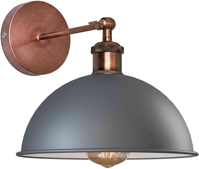 Dome Metal Wall Sconce, 180° Adjustable Industrial Wall Lamp for Bedside, Study, Kitchen, and Living Room Decor. (Grey*)