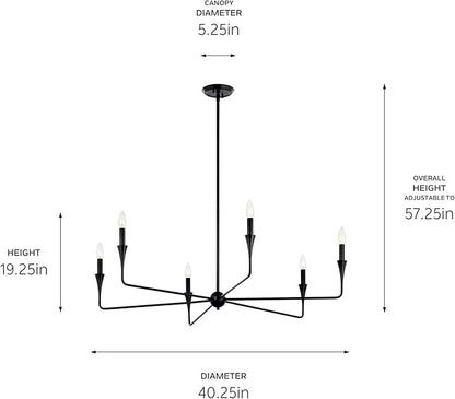 Kichler Alvaro 6-Light Chandelier, Soft Modern Light in Black, for Dining or Living Room, Office or Bedroom (19.25" x 40.25"), 52690BK
