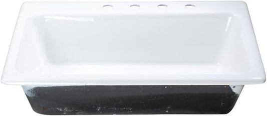 Gourmetier GCKTS33229 Towne 33-Inch Cast Iron Drop-In Kitchen Sink, 4-Hole, White
