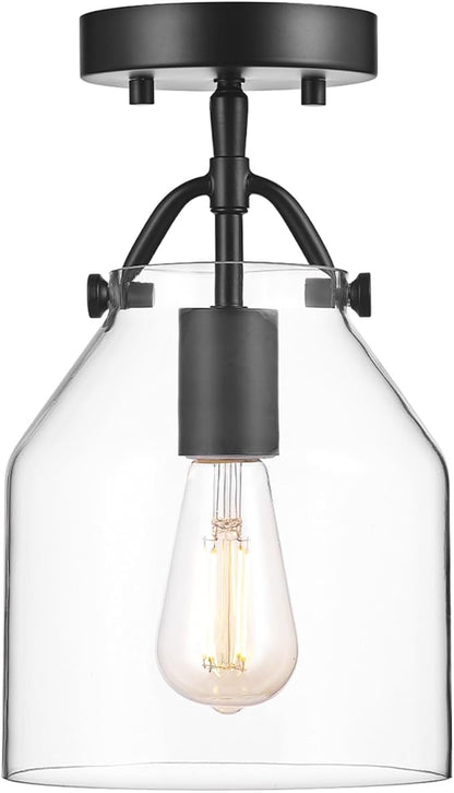 GLOBE Electric 66000080 1-Light Flush Mount Ceiling Light, Matte Black, Angular Glass Shade, Bedroom Lighting Fixtures Ceiling, Dining Room Fixture, Modern Farmhouse, Lighting for Hallway