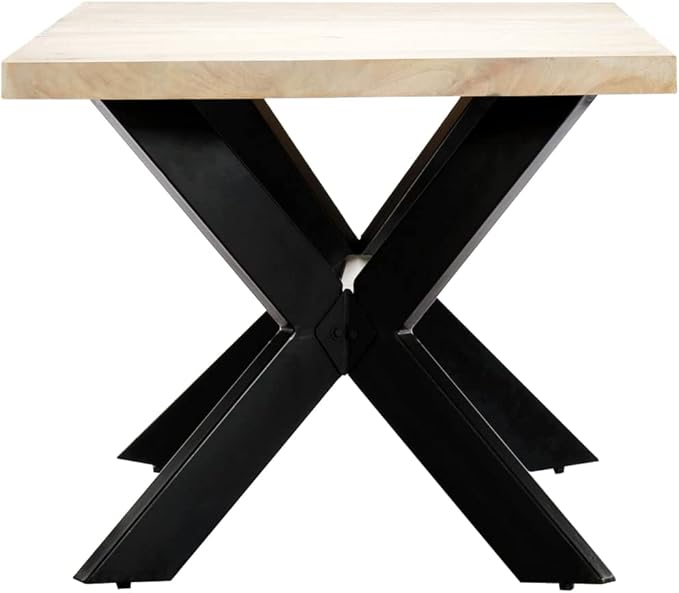 Modern Rectangular Dining Table Solid Mango Wood Bleached White Black Legs 70.9x35.4x29.5 in Seats 6 Modern Dining Room Kitchen Furniture