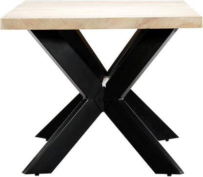 Modern Rectangular Dining Table Solid Mango Wood Bleached White Black Legs 70.9x35.4x29.5 in Seats 6 Modern Dining Room Kitchen Furniture