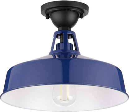 Progress Lighting Cedar Springs Collection 1-Light Farmhouse Outdoor Semi-Flush Mount Light Navy