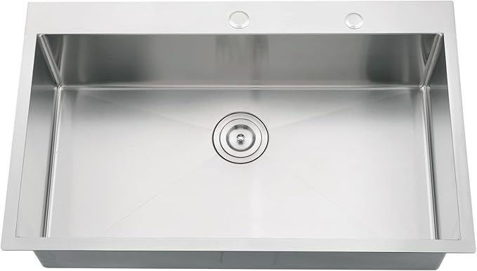 33 Inch Drop in Kitchen Sink, 33x19 Kitchen Sink Drop In Stainless Steel Top Mount Sinks 16 Gauge Single Bowl Deep Basin with Drain Strainer