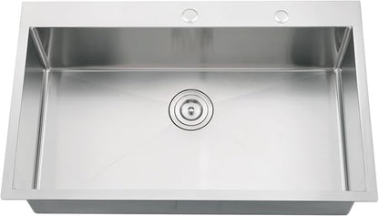 33 Inch Drop in Kitchen Sink, 33x19 Kitchen Sink Drop In Stainless Steel Top Mount Sinks 16 Gauge Single Bowl Deep Basin with Drain Strainer