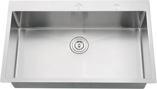 33 Inch Drop in Kitchen Sink, 33x19 Kitchen Sink Drop In Stainless Steel Top Mount Sinks 16 Gauge Single Bowl Deep Basin with Drain Strainer