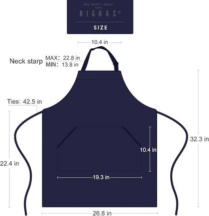 BIGHAS Adjustable Bib Apron with Long Ties for Women Men 18 Colors Chef Kitchen Cooking