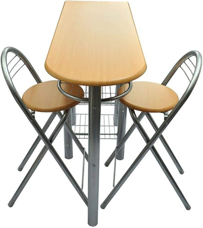 Small Kitchen Dining Table Set with 2 Chairs, Light Brown Wood Bistro Bar Table Set for Small Spaces, Indoor Breakfast Nook, Modern Living Room Furniture with Storage Shelves and Wine Holder
