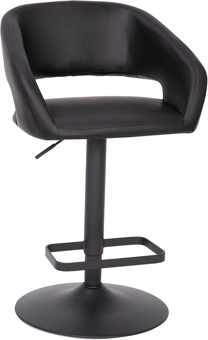 Flash Furniture Erik Contemporary Adjustable Height Barstool with Footrest and Rounded Mid-Back, Upholstered Bar or Counter Height Stool, Black