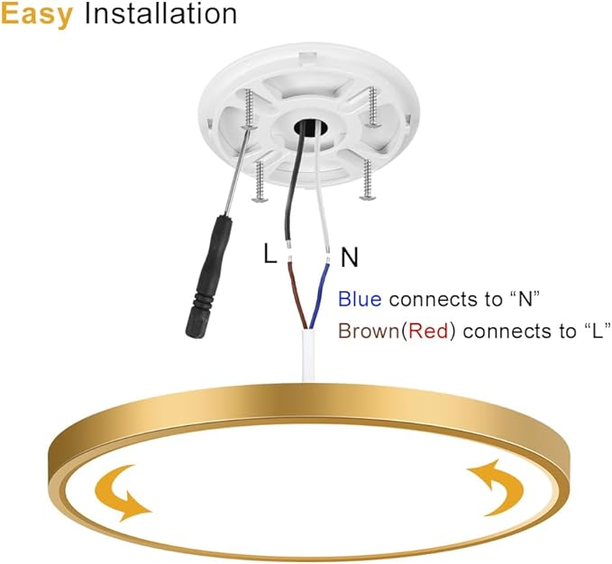 9Inch LED Ceiling Light Flush Mount Fixture, 18W(180W Equivalent), 1800LM, 4000K Natural White, IP40, Flat Modern LED Ceiling Lights for Bedrooms, Living Rooms, Bathrooms, Stairwells, etc.(Gold)