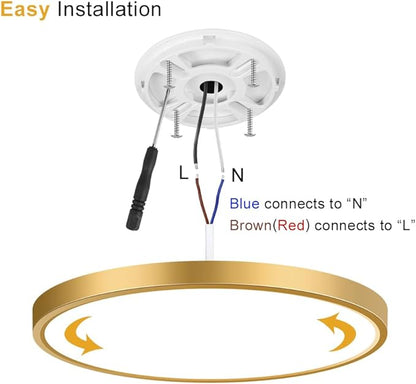 9Inch LED Ceiling Light Flush Mount Fixture, 18W(180W Equivalent), 1800LM, 4000K Natural White, IP40, Flat Modern LED Ceiling Lights for Bedrooms, Living Rooms, Bathrooms, Stairwells, etc.(Gold)