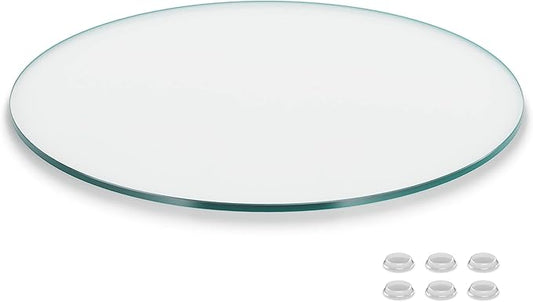 The Better Bevel 16 inch Round Glass Table Top - Clear Tempered Glass Surface Protector - Safe Flat Polished Edge - Coffee, Dining and End Table