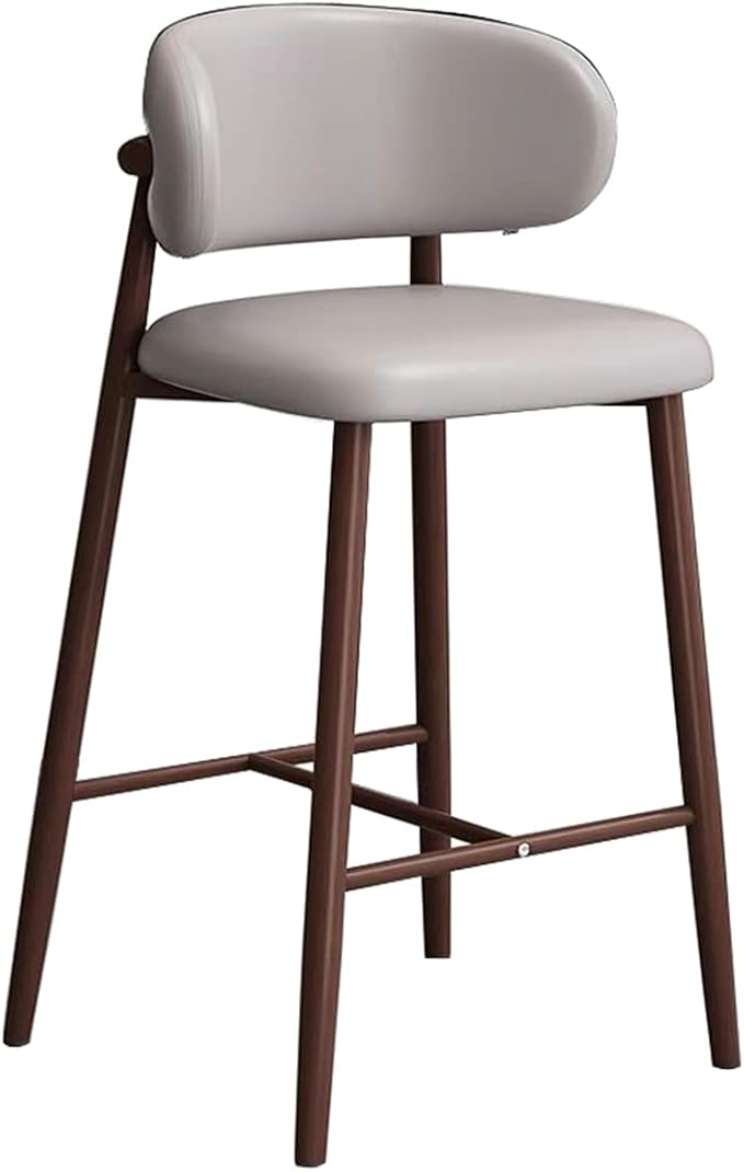PU Leather Stools Counter Height High Back Brown Wood Legs Dining Chairs Kitchen Island Rustic Max Load 200kg,Light Grey-68cm