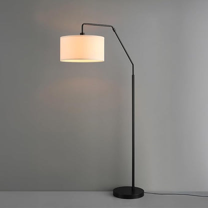 GLOBE Electric 61000172 65" Floor Lamp, Matte Black, White Fabric Shade, On/Off Rotary Switch on Socket, 5-Foot Black Cord, 1-Light, 100W E26/Medium Base Bulb