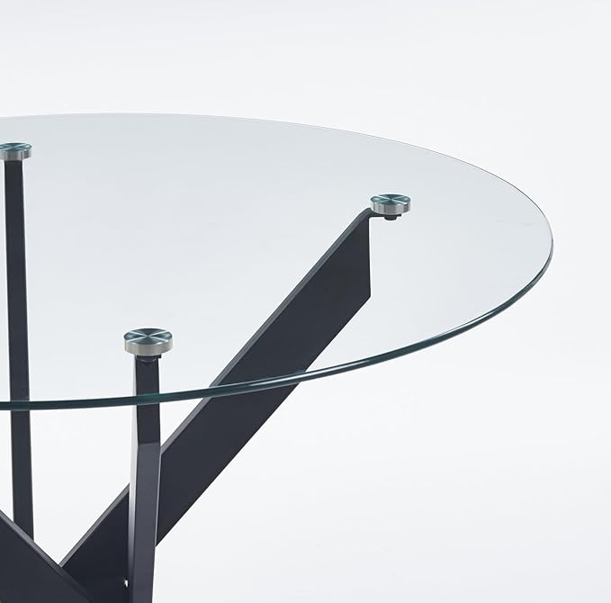 Round Glass Dining Table 35.4'' Inch Modern Round Kitchen Table with Metal Legs Durable Stylish Dinner Table for Dining Room Kitchen