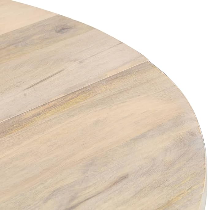 Bleached Solid Mango Wood Round Dining Table, Beige Finish Kitchen & Dining Room Table for 4, Modern Farmhouse Style Dinner Furniture