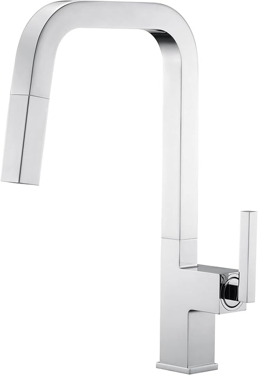 Lava Odoro Chrome Kitchen Faucet with Pull Down Sprayer, Single Handle Kitchen Faucet, Chrome Single Hole Kitchen Sink Faucet with Magnetic Docking Spray Head, Deck Plate Included, Bar Faucet KF182-C