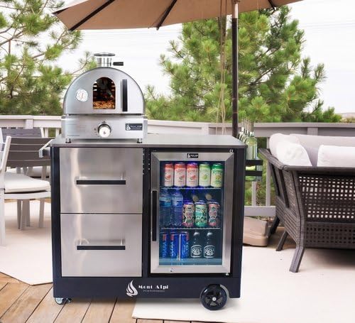 Mont Alpi MAPCL-MAPZ-Combo Outdoor Prep Bar Cart with Ceramic Top Counter + Wine Holder + Stainless Steel Cabinets + MAF Refrigerator + Portable Countertop Gas Pizza Oven Combo with Pizza Stone
