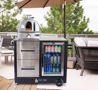 Mont Alpi MAPCL-MAPZ-Combo Outdoor Prep Bar Cart with Ceramic Top Counter + Wine Holder + Stainless Steel Cabinets + MAF Refrigerator + Portable Countertop Gas Pizza Oven Combo with Pizza Stone