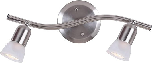 Canarm James 2-Light Track Lighting, Silver Finish, Adjustable Alabaster Glass Shades, 15" Wide Industrial Ceiling Spotlight for Kitchen, Living Room, Hallway