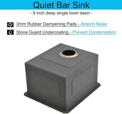 Undermount Gold Bar Sink, 12 x 15 inch Undermount Wet Bar Sink 16 Gauge Stainless Steel Brushed Gold Basin for Outdoor RV Kitchen