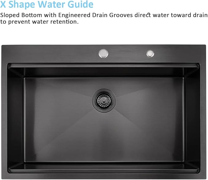 Black Kitchen Sink Drop In-Bokaiya 33x19 Drop In Single Bowl Kitchen Sink 16 Gauge Black Stainless Steel Top Mount Workstation 10 Inch Deep Kitchen Basin for Home