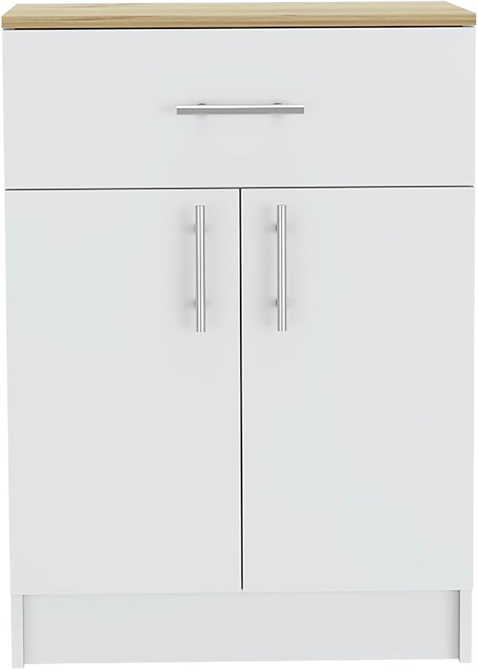 GOWE 2 Piece Kitchen Set, Kitchen Island Table + Pantry Cabinet, White/Light Oak