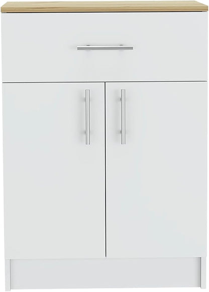 GOWE 2 Piece Kitchen Set, Kitchen Island Table + Pantry Cabinet, White/Light Oak