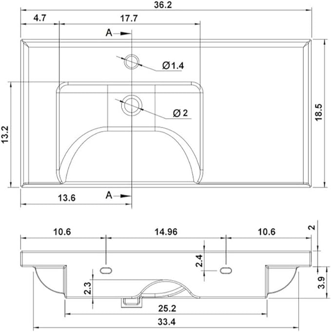 Scarabeo 3008-One Hole ML Rectangular Ceramic Self Rimming/Wall Mounted Bathroom Sink, White