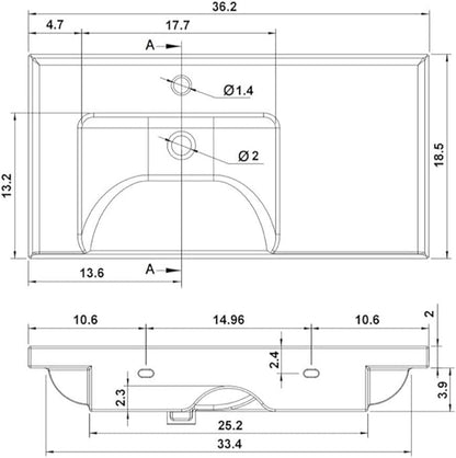Scarabeo 3008-One Hole ML Rectangular Ceramic Self Rimming/Wall Mounted Bathroom Sink, White