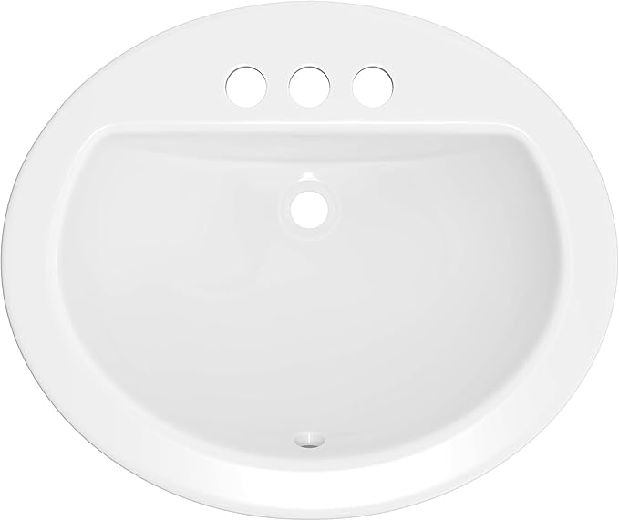 PROFLO PF19164 Rockaway 19" Oval Vitreous China Drop In Bathroom Sink with Overflow and 3 Faucet Holes at 4" Centers - White
