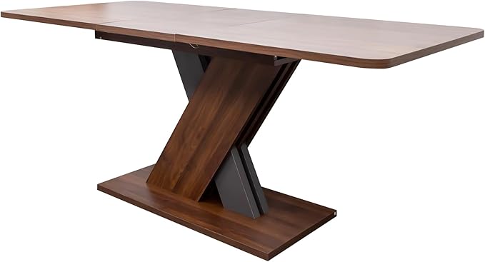55.12"-70.78" Wooden Extendable Dining Table for 4-8, Modern Expandable Kitchen Table with X-Shaped Design Base and Wood Grain Tabletop for Living Room, Dining Room, Walnut