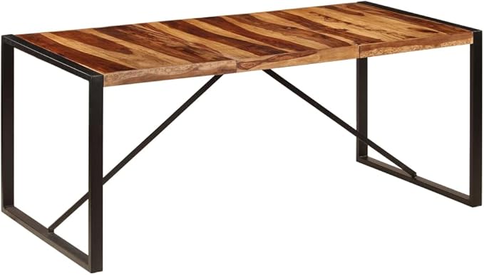 70.9"x35.4"x29.5" Acacia & Steel Dining Table for 8, Brown/Black, Apartment-Friendly
