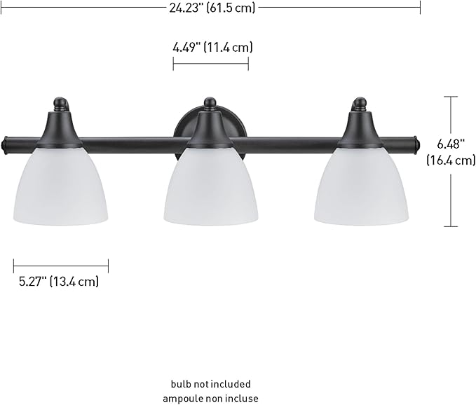 Globe Electric 51227 Jayden 5-Piece All-In-One Bathroom Set, Oil Rubbed Bronze, 3-Light Vanity Light with Frosted Glass Shades, Towel Bar, Toilet Paper Holder, Towel Ring, Robe Hook, Bulb Not Included