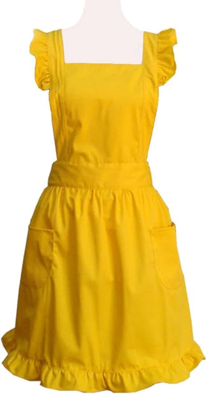 Hyzrz Cute Lovely Cotton Retro Kitchen Cooking Aprons for Women Girls Vintage Baking Apron with Pockets for Mother Gift