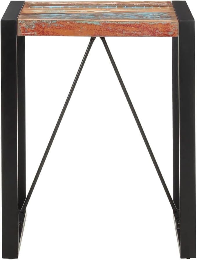 Solid Reclaimed Wood Square Dining Table Small 23.6x23.6in Multicolor Industrial Style with Powder-Coated Steel Frame for Kitchen Dining Room and Intimate Gatherings