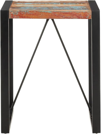 Solid Reclaimed Wood Square Dining Table Small 23.6x23.6in Multicolor Industrial Style with Powder-Coated Steel Frame for Kitchen Dining Room and Intimate Gatherings