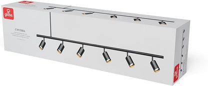 Globe Electric 64000123 55" 6-Light Adjustable Height Track Light, Matte Black, Pivoting Heads, GU10 Base Bulbs Not Included, Ceiling Light Fixture, Kitchen and Home Lighting Decor
