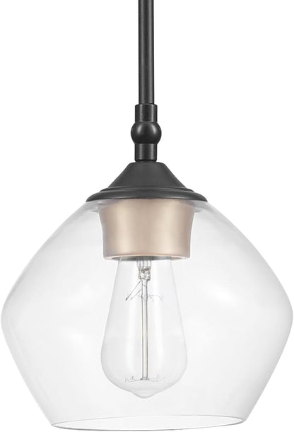 Globe Electric Harrow 1-Light Pendant, Gold Accent Socket, Shade 60312, 59.6", Matte Black with Clear Glass, Bulb Not Included