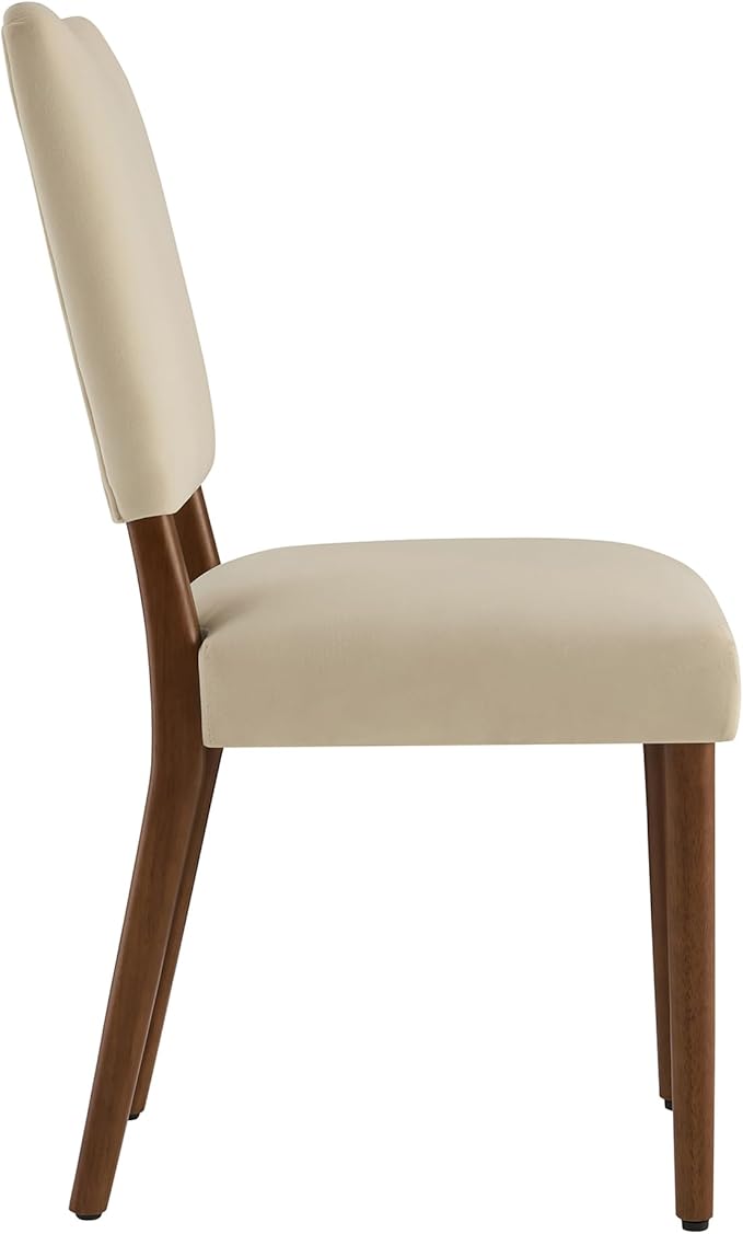 KISLOT Upholstered Dining Chairs Set of 6, Modern Velvet Kitchen Chairs with Solid Wood Legs, High Back Wooden Dining Room Chairs with Dark Walnut Color Legs for Farmhouse Kitchen Dining Room, Linen