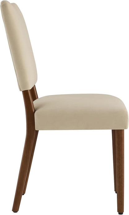 KISLOT Upholstered Dining Chairs Set of 6, Modern Velvet Kitchen Chairs with Solid Wood Legs, High Back Wooden Dining Room Chairs with Dark Walnut Color Legs for Farmhouse Kitchen Dining Room, Linen