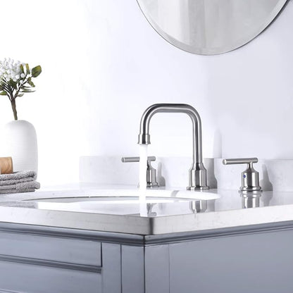 WOWOW 2 Handles 8 inch Widespread High Arc Bathroom Faucet Brushed Nickel Lavatory Faucet 3 Hole 360°Swivel Spout Modern Sink Basin Faucets